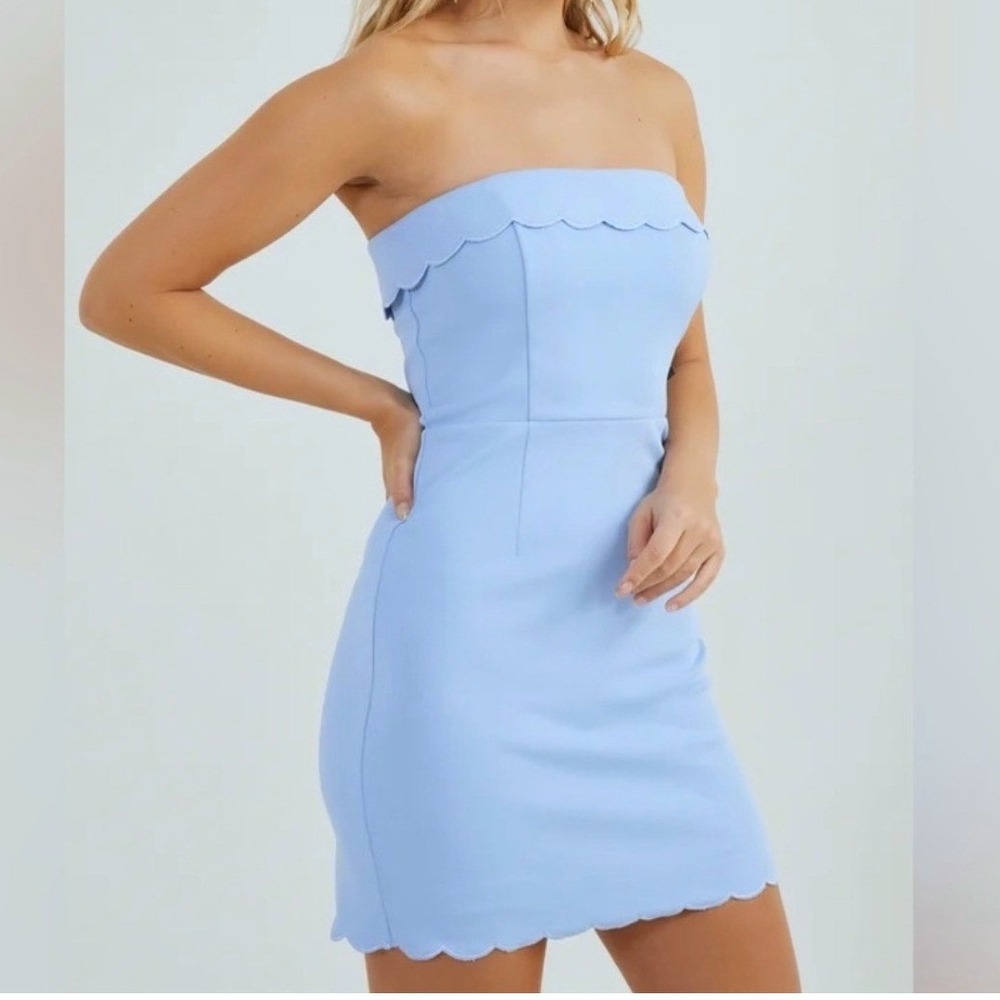 Altar'd State Strapless Scalloped Trim Bodycon Mini‎ Dress Womens L Light Blue